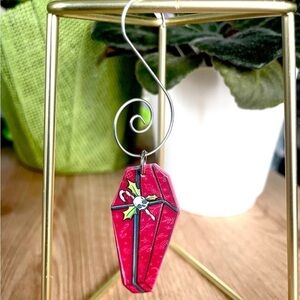 Red Coffin Xmas Tree Ornament, Acrylic, Macabre Decor, NWT